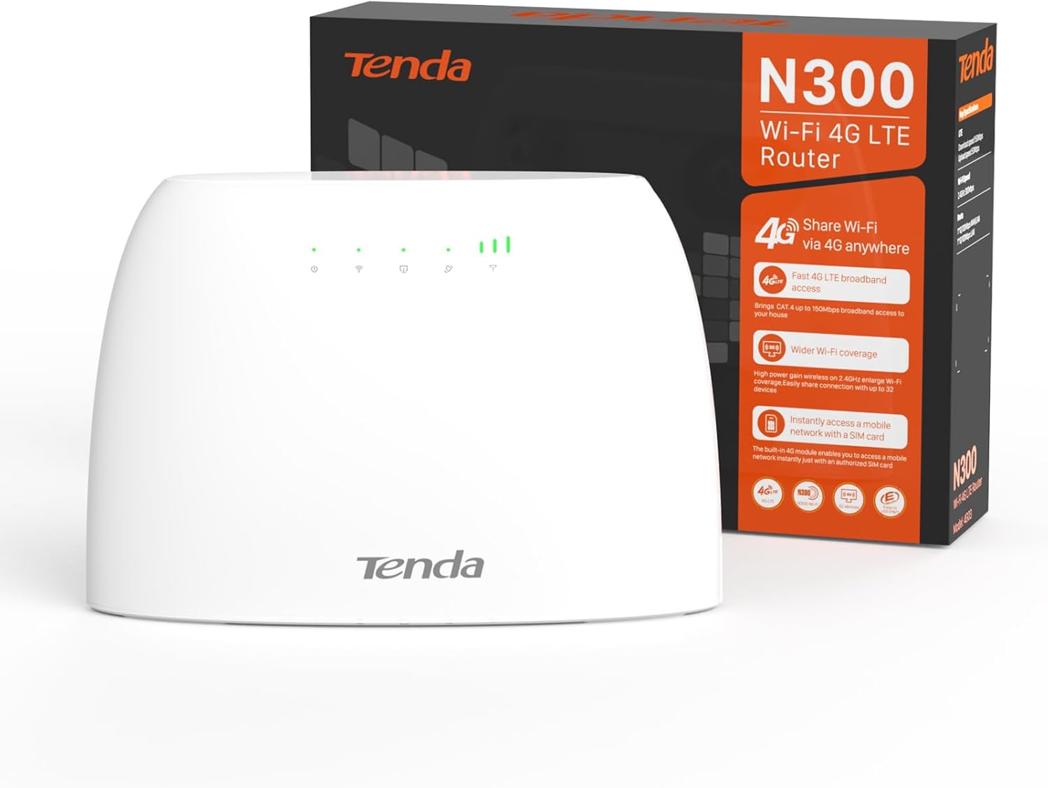 Tenda Router 4G SIM - LTE Cat 4, 3G/4G Router WiFi 2.4GHz Velocidad hasta 300Mpbs